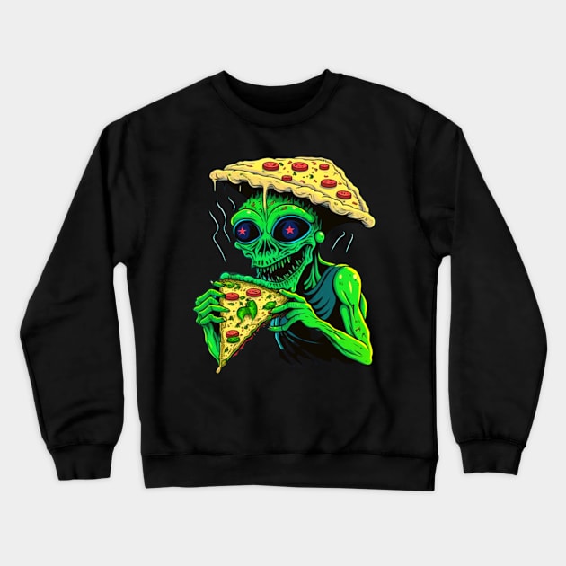 Funny Alien Head Eating Pizza Crewneck Sweatshirt by Clouth Clothing 